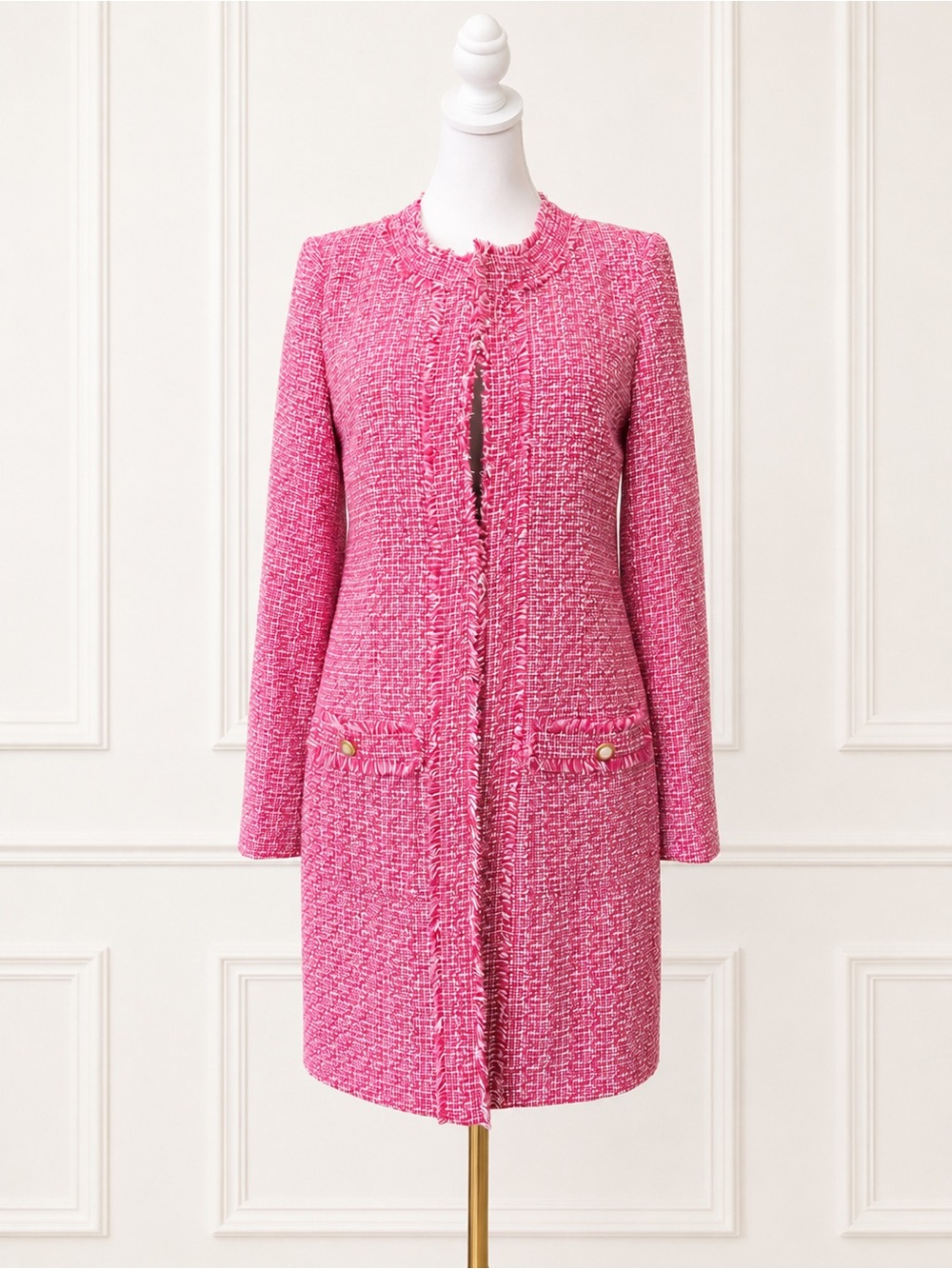 NWT Nanette Lepore Tweed Coat Size S Rose Tropica Pink White Pearl Button Jacket